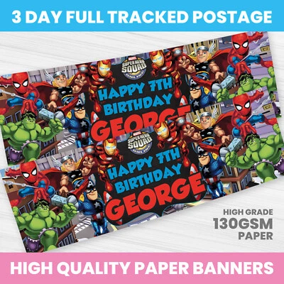 AVENGERS  BIRTHDAY BANNER PERSONALISED ANY NAME PARTY BANNER - Image 1 of 3
