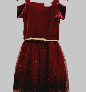 Beautees rot weinrot Kleid Valentinstag Mädchen 12 Herzausschnitt Cold Shoulder - Bild 1 von 4