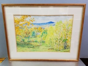 1986 pintura de acuarela: vista del valle al monte nieve Vermont por Ann Coleman - Imagen 1 de 10