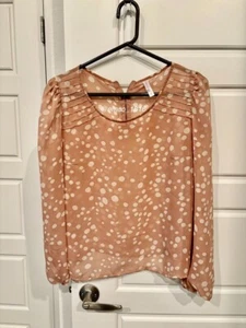 Xhilaration Pink & Beige Polka Dot Lightweight Blouse, L - Picture 1 of 5