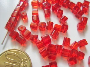 Perlas cubo cristal rojo 4 mm X 25 UNIDADES transparente abalorios - Imagen 1 de 2