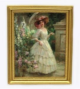 Dolls House Parasol in The Garden Painting Gold Frame Miniature Accessory 1:12