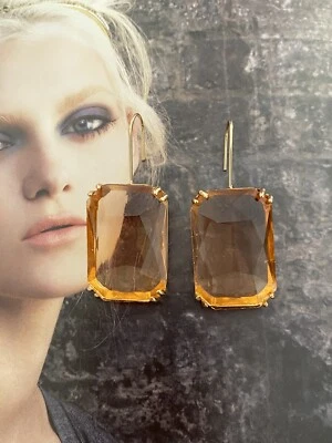 NEW 💞Gorgeous Gold Peach GLASS Crystal HOOK Dangle Fashion Statement Earrings - image 1 of 4