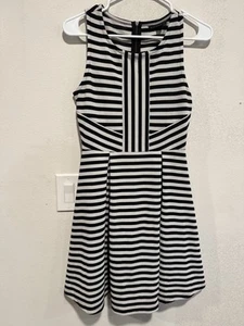 Attention Black White Striped Dress Whimsy Punk Rock Rockabilly XS - Picture 1 of 5
