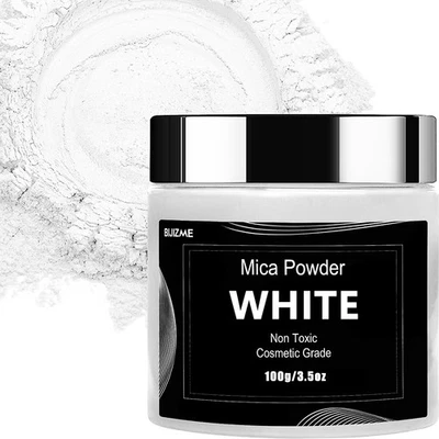 Pigmento en polvo de mica blanca (100 g) - grado cosmético metálico para resina epoxi, labios Foto 1 de 4