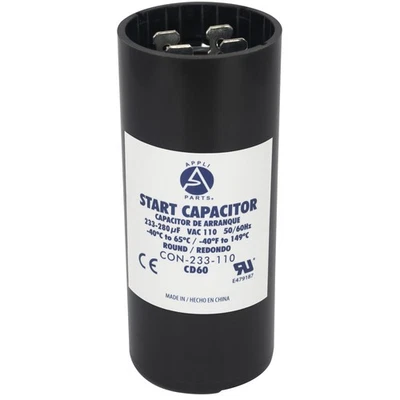 AP APPLI PARTS Appli Parts motor start capacitor 233-280 Mfd (microfarads) uF 110-125 VAC unive