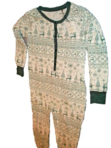 Women's Hearth & Hand One Piece Green Snowflake Pajama w/back flap Size L (C20) - Picture 1 of 5