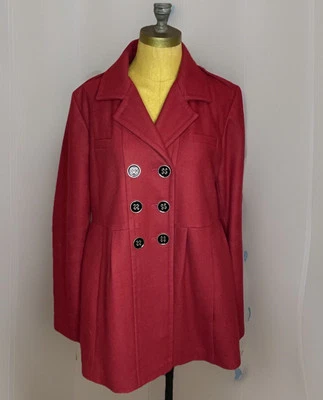 Abrigo Verde con Envidia Mezcla de Lana Guisante Talla L Rojo Profundo Doble Pecho Botón Frontal Foto 1 de 4
