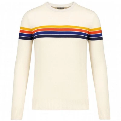 MADCAP MENS RETRO MOD 70s 80s 90s CHEST STRIPE JUMPER KNIT BRITPOP Jarvis MC1141 - Image 1 of 4