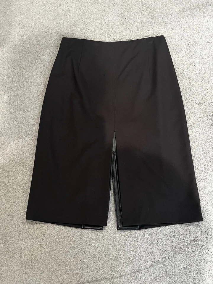 Falda Lápiz Elie Tahari Marrón Oscuro, DETALLES DE CUERO Y CREMALLERA, Totalmente Forrada, Talla 8 Foto 1 de 4