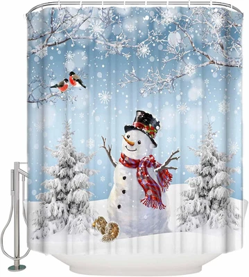 Christmas Tree Snowman Waterproof Shower Curtain Set with Hooks, 72x72 Inch - Image 1 of 4