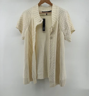 Cárdigan Mac & Jac Talla 2 Extra Grande XXL Crema Manga Corta Tejido con Cable Nuevo con Etiquetas Acogedor Foto 1 de 4