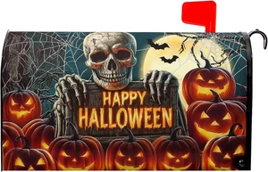 Happy Halloween Skeleton Mailbox Cover Magnetic Standard Size 21X18 Inch Spooky  - Picture 1 of 6