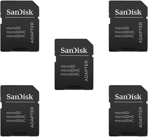 Pack de 5 adaptateurs carte mémoire microSD vers SD SanDisk avec protection en écriture intégrée - Photo 1 sur 1