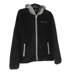 True Religion Men's Size M Jet Black Contrast Sherpa Jacket Hoodie BNWT $159 - Picture 1 of 12