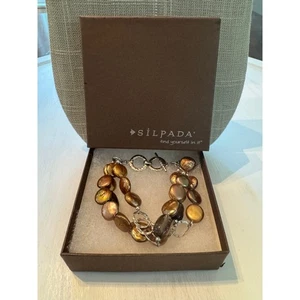 Brazalete de plata de ley de 3 hilos de cuarzo ahumado con perlas de bronce Silpada retirado - Imagen 1 de 7