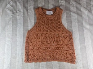 Zara Girls Boho Crochet Knit Sleeveless Burnt Orange Lined Tank Top Size 13-14 - Picture 1 of 9