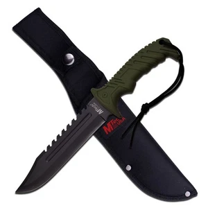 – Fixed Blade Knife – Black Stainless Steel Blade with Green Rubber Coated Ny... - Picture 1 of 2