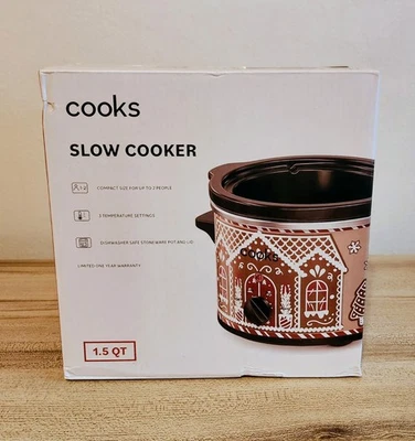 Olla de cocción lenta Cooks de 1,5 cuartos de galón de casa de pan de jengibre para vacaciones de Navidad linda Foto 1 de 4