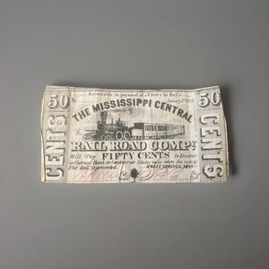1863 50 Cents Mississippi Central Rail Road Note - DJ - Picture 1 of 2
