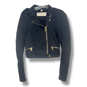 Burberry Brit Women’s Black Gold Hardware Moto Motorcycle Zip Jacket US Size 8 - Picture 1 of 9