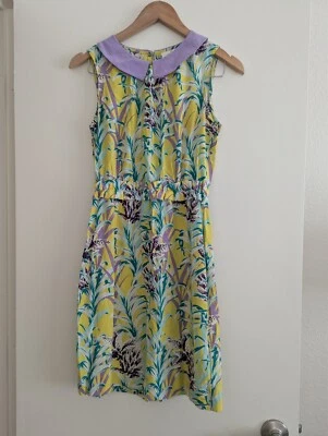 Vestido Kate Spade NY Neal Floral Mezcla Seda Cuello Peter Pan Cintura Elástica Talla 4 Foto 1 de 4