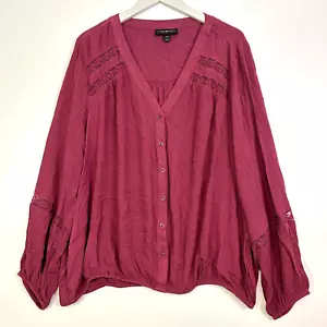 Top Lane Bryant manga larga botón cuello en V encaje floral morado talla grande 22/24 - Imagen 1 de 4