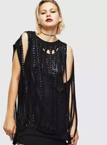 DIESEL Women's Top - Size S - *Studded* - T - IDRIS TOP - Cut Out Top - Black - Picture 1 of 12