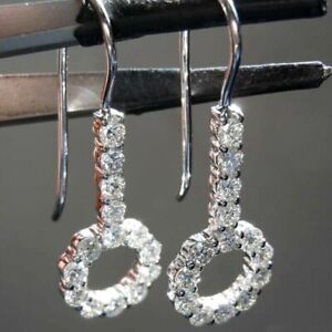 2Ct Round Cut Lab Created Diamond Drop Dangle Earrings 14K White Gold Plated