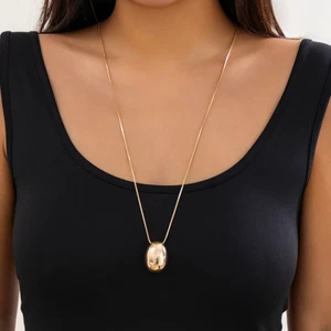 Collar Colgante Ovalado Metal Color Dorado Estética Punk Cadena Serpiente Fina Simple L - Imagen 1 de 9
