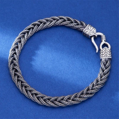 Fine Pure S925 Sterling Silver Chain 5mm Braided Wheat Link Bracelet 7.1-9.5inch - Image 1 of 4
