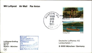 LUFTHANSA Erstflug DC 10 LH 423 BOSTON - MÜNCHEN 1st Flight 1986 Airmail Cover - Picture 1 of 2