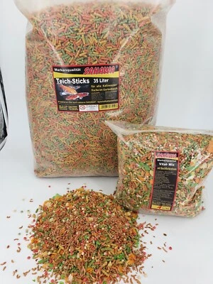 SAHAWA® Premium Teichsticks 3-Fach Mix 35l buntes Teichfutter + 1l Vitalmix m. BFK