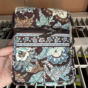 Vera Bradley MOD Floral Brown & Turquoise Blue Small Crossbody Bag - Picture 1 of 7