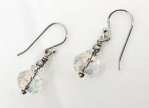 Pendientes de alambre de gancho de cuentas de cristal facetado colgantes de plata esterlina de 10 mm de colección - Imagen 1 de 6