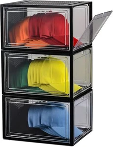 Hat Organizer Box for Baseball Caps, 3Pack Clear Plastic Hat Storage with Magnet - Picture 1 of 6