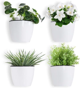 Wall Mounted White Plastic Hanging Self Watering Planter Pot 7.5 Inch Set of 4 - Picture 1 of 13