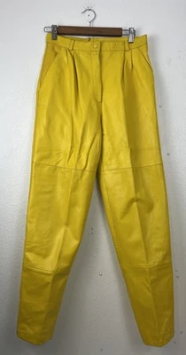 Vintage 1990s Yellow Leather Pants Womens Size M - Image 1 of 4
