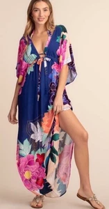 Trina Turk Opulent Oasis Caftan Reversible Cover Up Maxi Dress Women’s S/M B9 - Picture 1 of 11