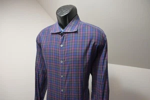 Bugatchi Uomo Dress Shirt Shaped Fit Plaid Button Up Mens Size 2XL XXL - Picture 1 of 8