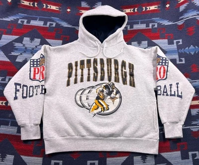 Vintage 70s NFL Pittsburgh Steelers AOP Big Logo Sweatshirt Hoodie Cropped M/L - Image 1 of 4