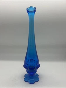 Vintage Fenton Valencia Blue Art Glass Swung Bud Vase 11.25” EUC - Picture 1 of 7