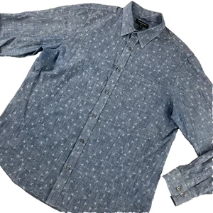 Camisa Banana Republic Hombres XL Azul Estampado de Pájaro Suave Lavado Cambray LS Sensación de Lino - Imagen 1 de 11