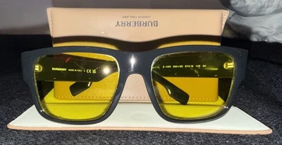 Burberry KNIGHT BE4358 57-18 145mm Black Square Sunglasses Yellow Lens Authentic - Image 1 of 4