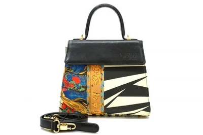 GIANNI VERSACE Vintage Handbag Top Handle With strap PVC leather Black 2157h - Image 1 of 4