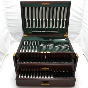QUEEN ANNE Design Garrard London Silver Service 134 Piece Canteen of Cutlery Set - Picture 1 of 15