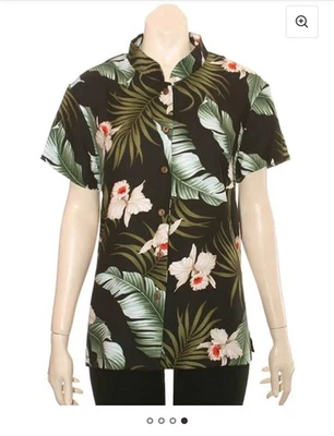 Blusa Hilo Hattie Hawaiina Orquídea Mandarina Palmera Negra Blanca Para Mujer 2XL Foto 1 de 4