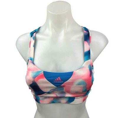 Adidas Azul Rosa Tie Dye Cuello Cuadrado Espalda Cruzada Sujetador Deportivo Atlético Top Corto XS Foto 1 de 3