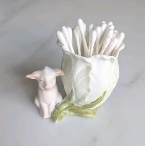 Vintage deutsche Porzellan Verkleidung Schwein & Tulpe Figur Streichholz Zahnstocher Halter  - Bild 1 von 8