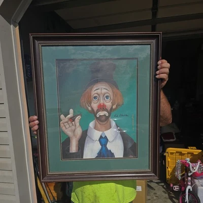 Vintage Red Skelton Clown With Cigar Litho Print 1972 Matted Framed Signed - Image 1 of 3